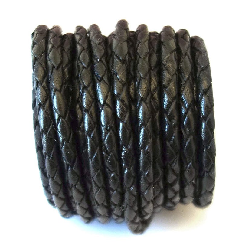 Cords Craft 3mm Braided Leather Cord Round Bolo Style | Perfect for Jewelry, Wrap Bracelets, Necklaces DIY,Crafts | Black Vintage 5.46 Yards (5 Meters) - Image 5
